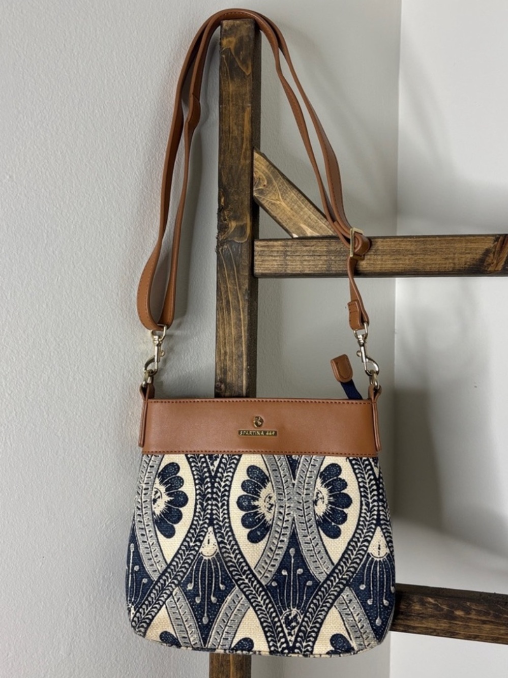Spartina 449 Navy & Tan Patterned Crossbody